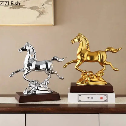 Ornate golden horse mascot resin statue living room decor