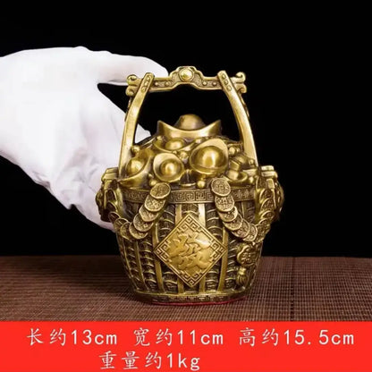 Ornate golden lattice copper treasure bowl money jar living room