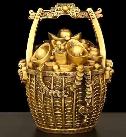 Ornate golden lattice copper treasure bowl money jar living room