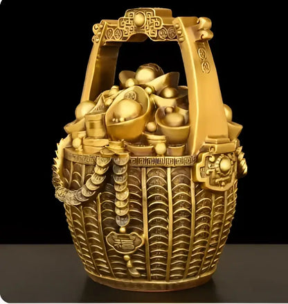 Ornate golden lattice copper treasure bowl money jar living room