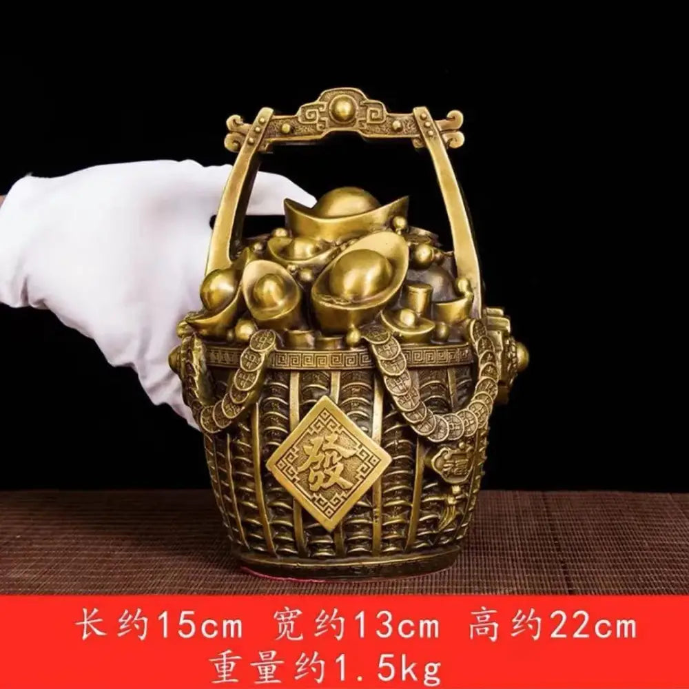 Ornate golden lattice copper treasure bowl money jar living room