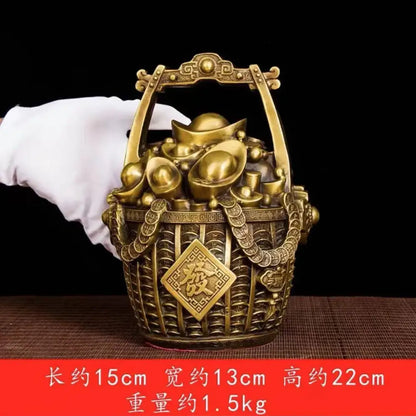 Ornate golden lattice copper treasure bowl money jar living room