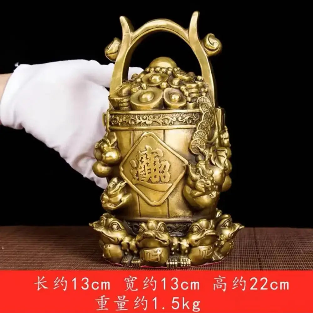 Ornate golden lattice copper treasure bowl money jar living room