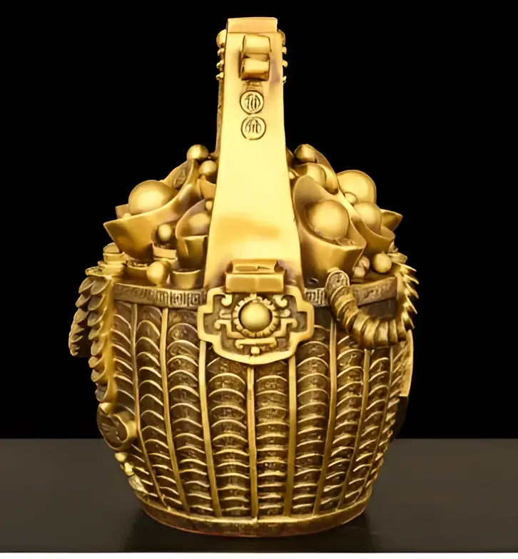 Ornate golden lattice copper treasure bowl money jar living room