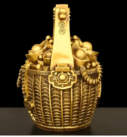 Ornate golden lattice copper treasure bowl money jar living room
