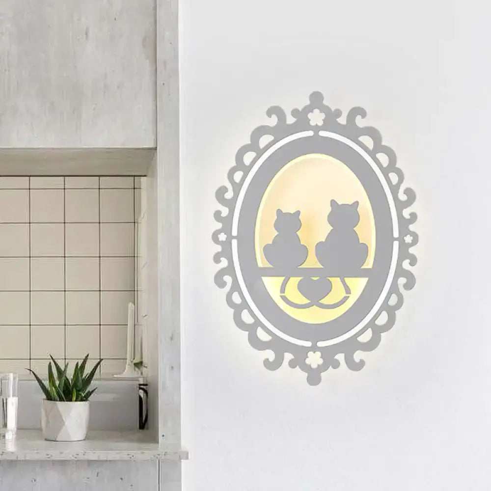 Ornate gray cat silhouette led wall light kitchen fixture