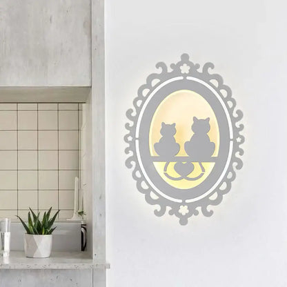 Ornate gray cat silhouette led wall light kitchen fixture