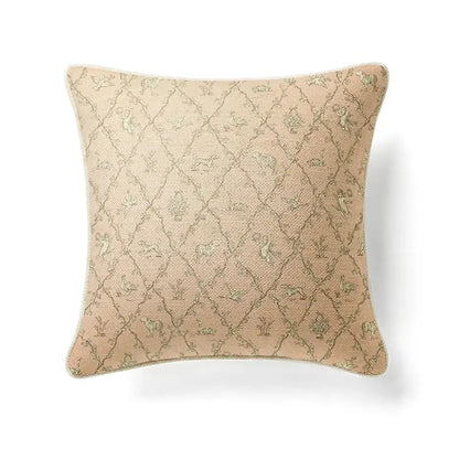 Ornate horse cream linen cushion cover living room pillow