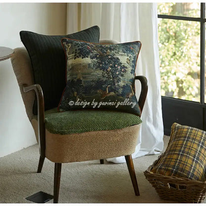 Ornate horse cream linen cushion cover living room pillow