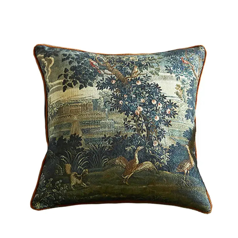 Ornate horse cream linen cushion cover living room pillow
