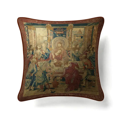 Ornate horse cream linen cushion cover living room pillow