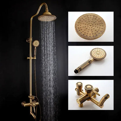 Ornate matte black brass shower faucet set bathroom with handheld