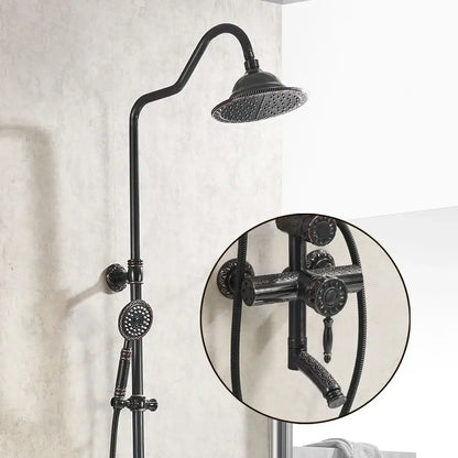 Ornate matte black brass shower faucet set bathroom with handheld