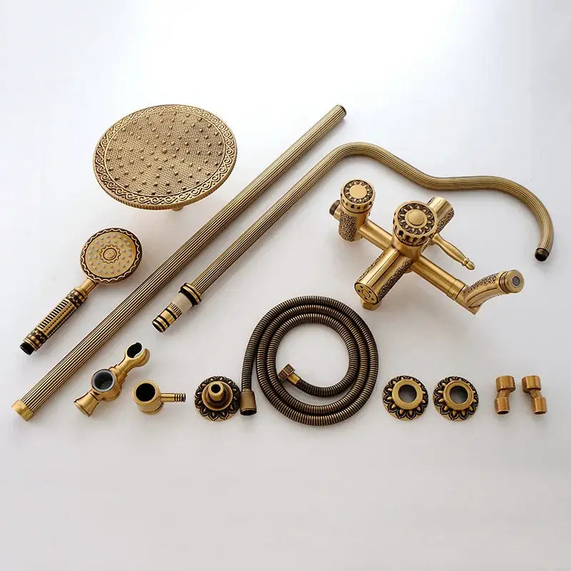 Ornate matte black brass shower faucet set bathroom with handheld