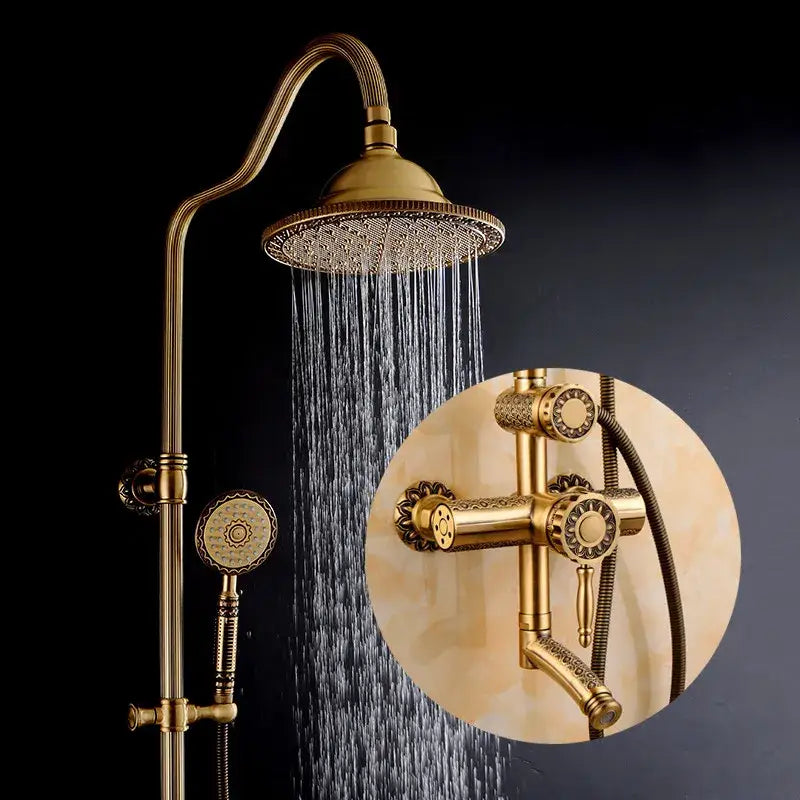Ornate matte black brass shower faucet set bathroom with handheld