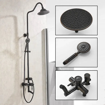 Ornate matte black brass shower faucet set bathroom with handheld