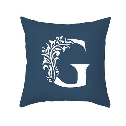 Ornate navy blue letter pillowcase – living room crown cushion cover