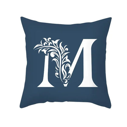 Ornate navy blue letter pillowcase – living room crown cushion cover