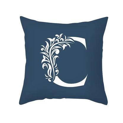 Ornate navy blue letter pillowcase – living room crown cushion cover