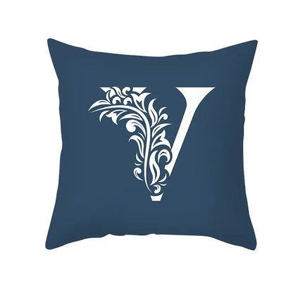 Ornate navy blue letter pillowcase – living room crown cushion cover