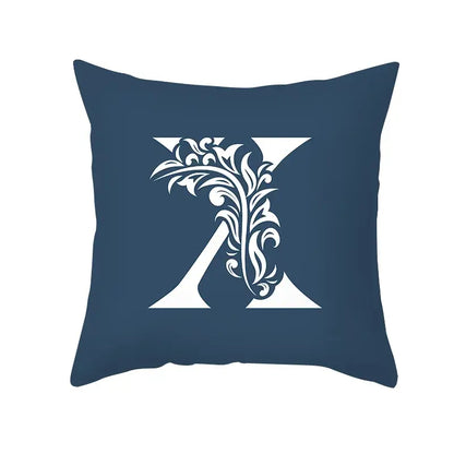 Ornate navy blue letter pillowcase – living room crown cushion cover