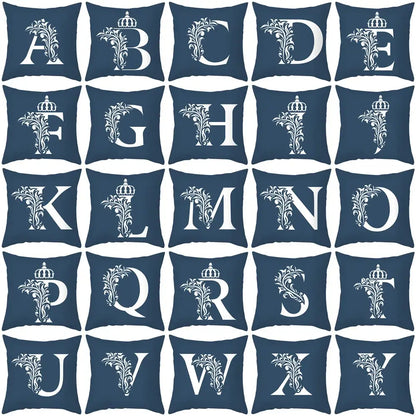 Ornate navy blue letter pillowcase – living room crown cushion cover