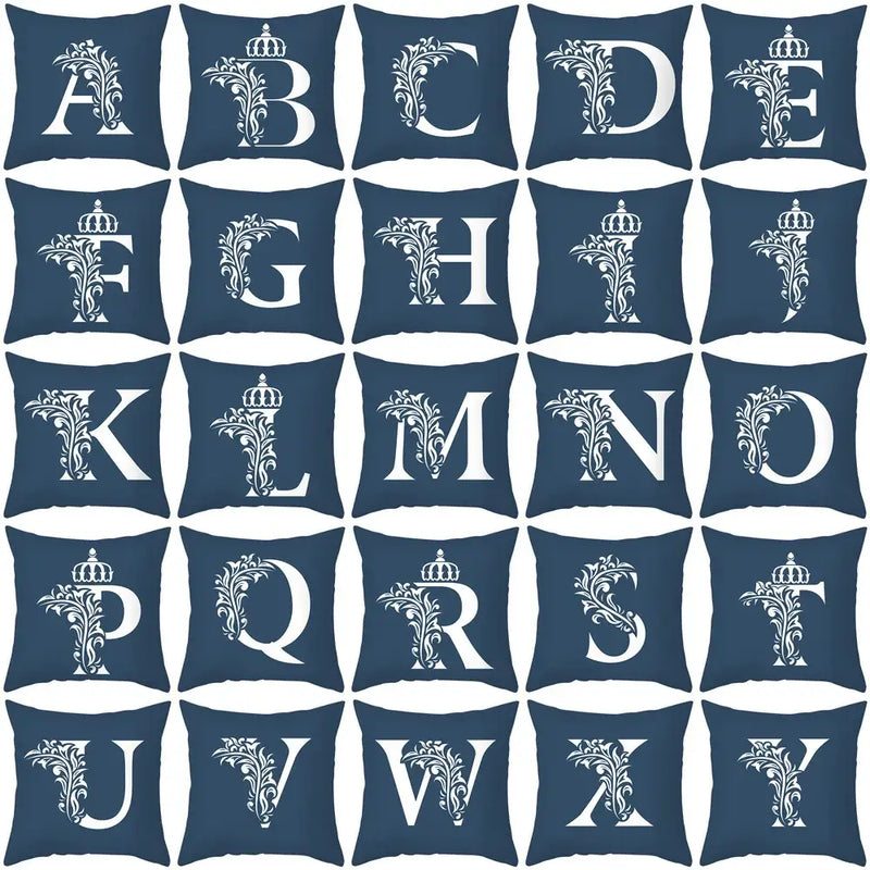 Ornate navy blue letter pillowcase – living room crown cushion cover