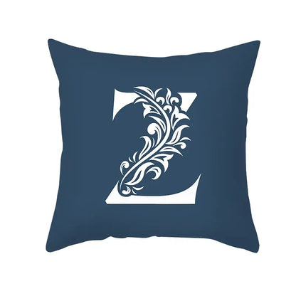 Ornate navy blue letter pillowcase – living room crown cushion cover