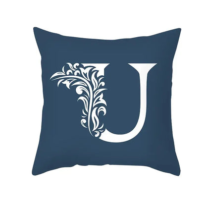 Ornate navy blue letter pillowcase – living room crown cushion cover
