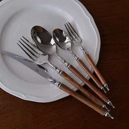 Ornate silver and wood stainless steel tableware set dining room