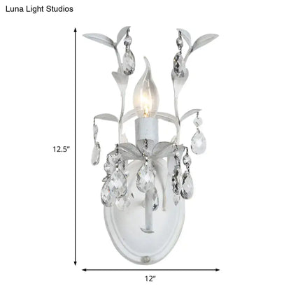 Ornate silver crystal leaf wall light fixture bedroom sconce