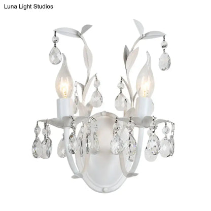 Ornate silver crystal leaf wall light fixture bedroom sconce