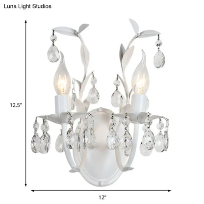 Ornate silver crystal leaf wall light fixture bedroom sconce