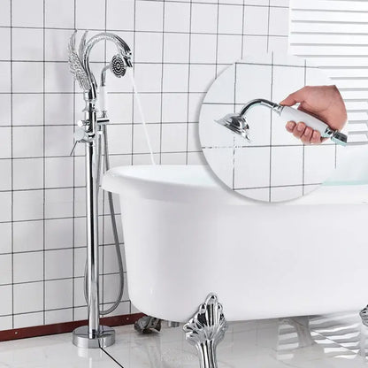 Ornate swan gold bathtub faucet with shower hose for bathroom