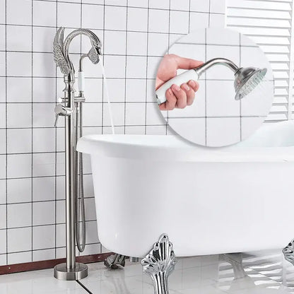 Ornate swan gold bathtub faucet with shower hose for bathroom