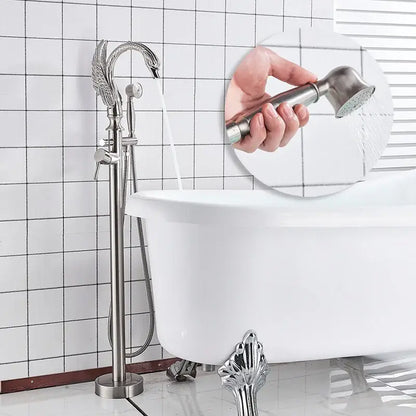 Ornate swan gold bathtub faucet with shower hose for bathroom