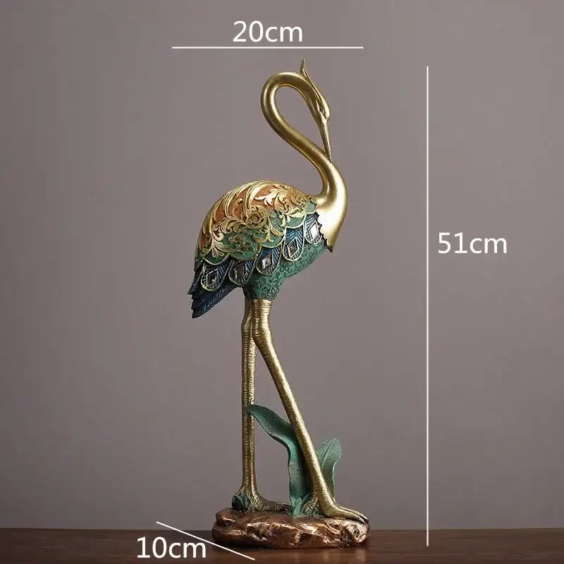 Ornate teal & gold crane bird sculpture living room decor