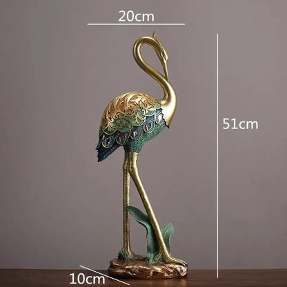 Ornate teal & gold crane bird sculpture living room decor