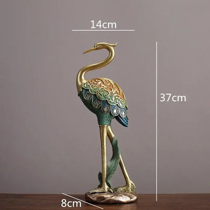 Ornate teal & gold crane bird sculpture living room decor