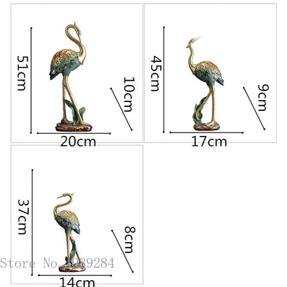 Ornate teal & gold crane bird sculpture living room decor