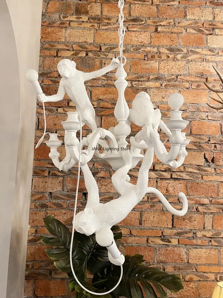 Ornate white 3 monkeys pendant chandelier for living room decor