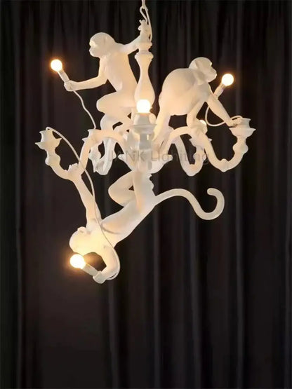 Ornate white 3 monkeys pendant chandelier for living room decor