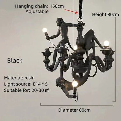 Ornate white 3 monkeys pendant chandelier for living room decor