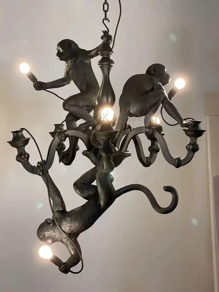 Ornate white 3 monkeys pendant chandelier for living room decor