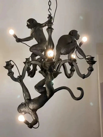 Ornate white 3 monkeys pendant chandelier for living room decor
