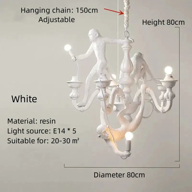 Ornate white 3 monkeys pendant chandelier for living room decor