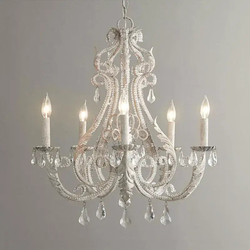 Ornate white iron crystal chandelier for living room