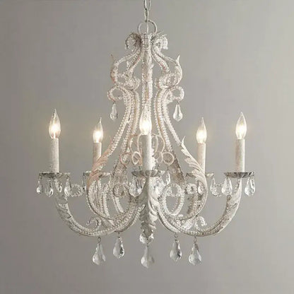 Ornate white iron crystal chandelier for living room