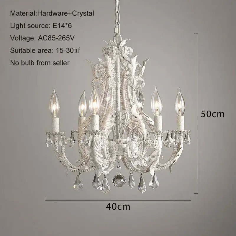 Ornate white iron crystal chandelier for living room
