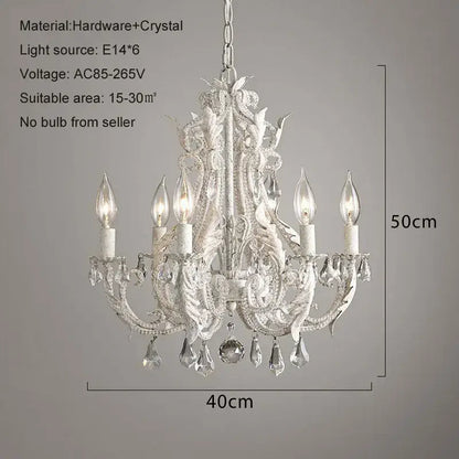 Ornate white iron crystal chandelier for living room